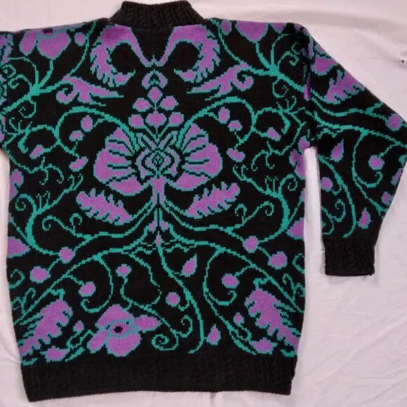 Vintage Carriage Court Sweater Black Purple Blue Scroll Retro Women's Large - Picture 10 of 12